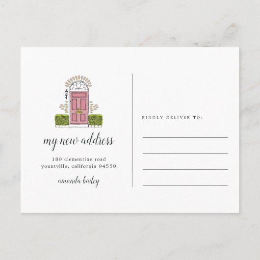 Ankündigung über die Anfahrt der rosa Tür Postkart (Rückseite)