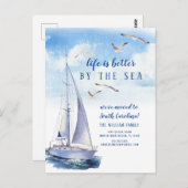 Ankündigung über die Bewegung von Seascape Sailboa Postkarte (Vorne/Hinten)