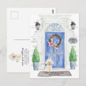 Ankündigung über die Bewegung von weißem Poodle Po Postkarte (Vorne/Hinten)