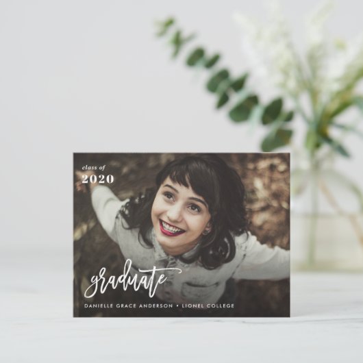 Ankündigung und Einladung moderner Script-Abschlus Postkarte (Stehend Vorderseite)