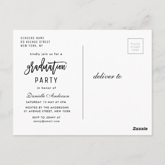 Ankündigung und Einladung moderner Script-Abschlus Postkarte (Rückseite)