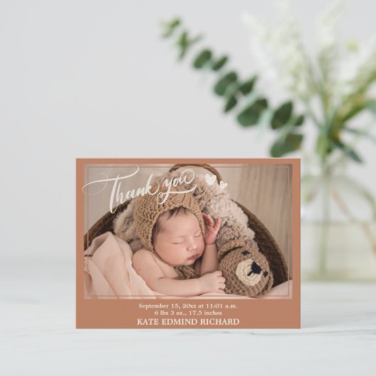 Ankündigung Vielen Dank Nachricht nach Baby Gebore Postkarte (Stehend Vorderseite)
