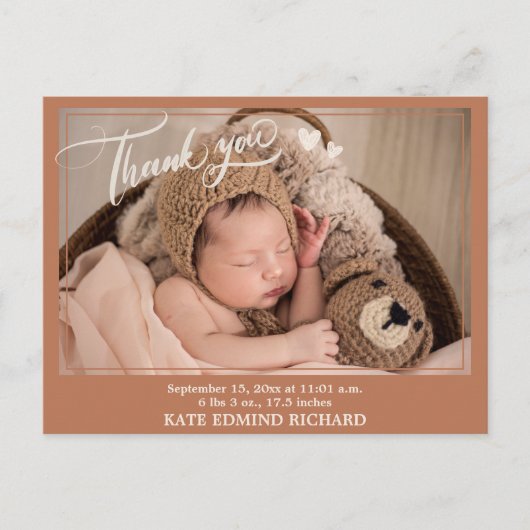 Ankündigung Vielen Dank Nachricht nach Baby Gebore Postkarte (Vorderseite)