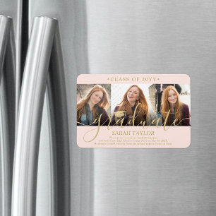 Ankündigung von 3 Foto Blush Pink & Gold Abschluss Magnet