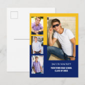 Ankündigung von Abschluss 4 Foto Collage Blue Gold (Vorne/Hinten)