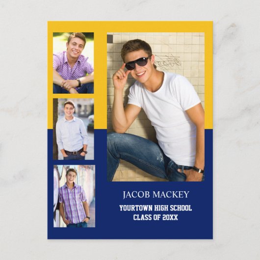 Ankündigung von Abschluss 4 Foto Collage Blue Gold (Vorderseite)