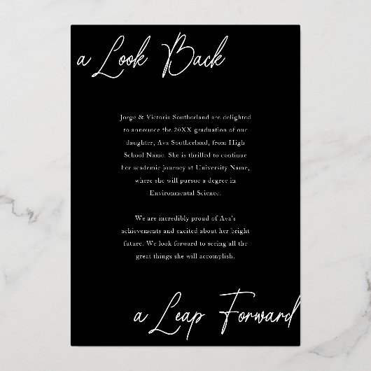 Ankündigung von Abschluss Then & Now Fotocollage (Rückseite)