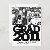 Ankündigung von Abschlüssen Postkarte Schulbus 1 (Vorne/Hinten)