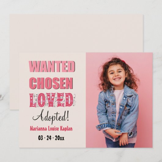 Ankündigung von adoptiert Foto (Vorne/Hinten)