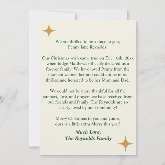 Ankündigung von Adoptionen Wish Tree Eine wahre Ur (Rückseite)