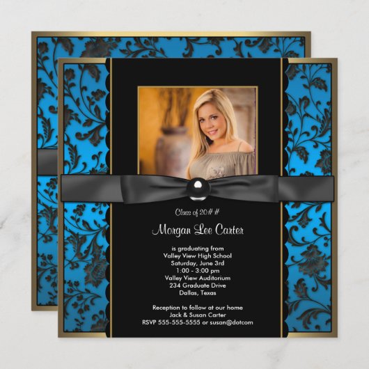 Ankündigung von aquamarin Blue Damask Foto Abschlu (Vorne/Hinten)