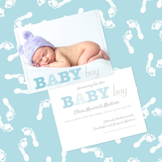 Ankündigung von Baby Boy Foto Blue Lettering