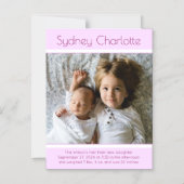 Ankündigung von Baby Girl Minimalistisch Birth Fot (Vorderseite)