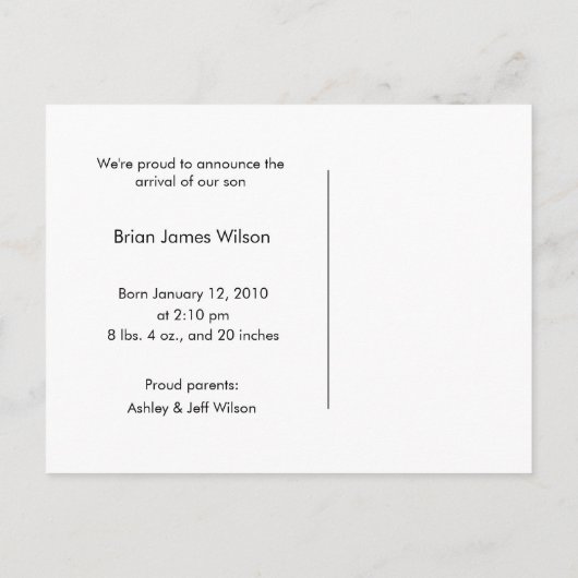 Ankündigung von Babybriefen (Rückseite)