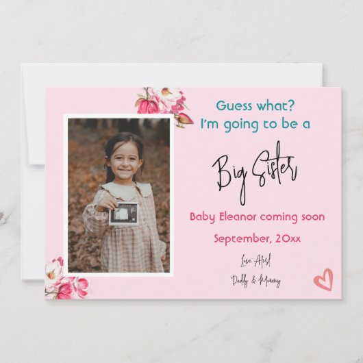 Ankündigung von Big Sister Foto Schwangerschaft (Vorderseite)