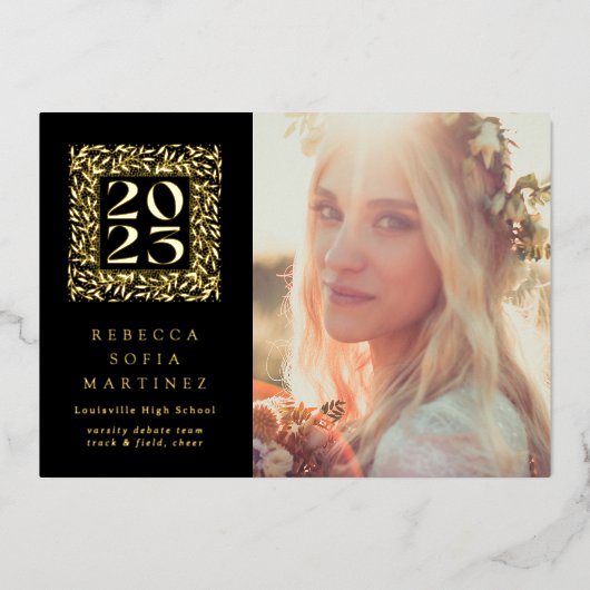 Ankündigung von Black and Gold Abschluss Foto (Vorderseite)