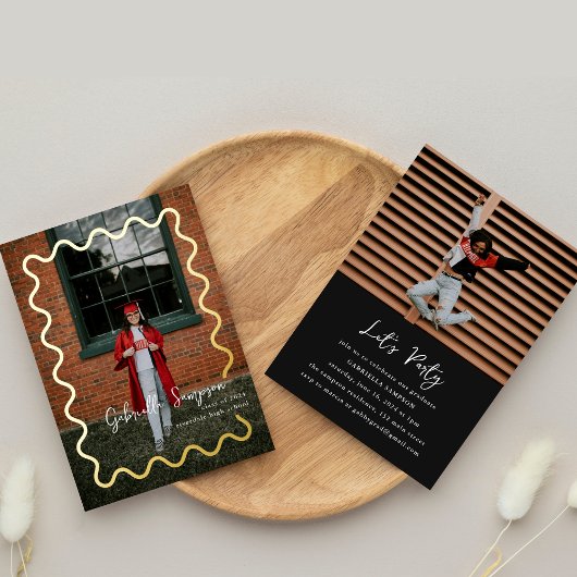 Ankündigung von Black and Gold Simple Foto Abschlu