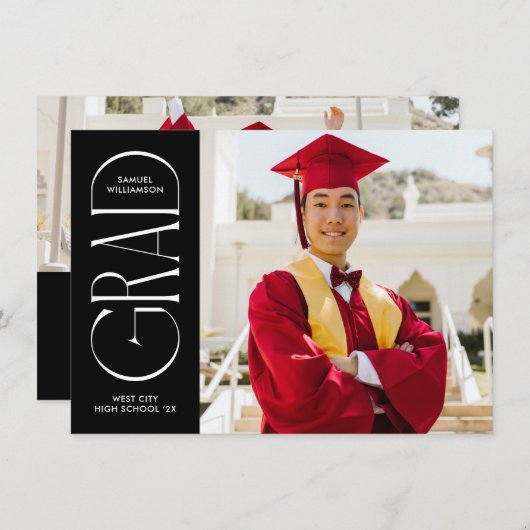 Ankündigung von Black Modern Minimalistisch Abschl (Vorne/Hinten)