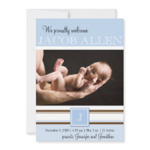 Ankündigung von Blue and Brown Monogram Boy Baby