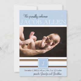 Ankündigung von Blue and Brown Monogram Boy Baby