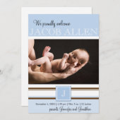 Ankündigung von Blue and Brown Monogram Boy Baby (Vorne/Hinten)