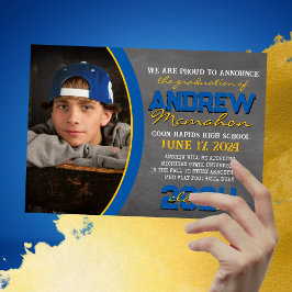 Ankündigung von Blue and Gold Chalkboard Abschluss