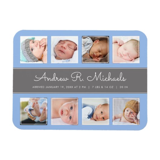 Ankündigung von Blue baby boy Newborn Foto Collage Magnet (Horizontal)