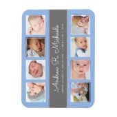 Ankündigung von Blue baby boy Newborn Foto Collage Magnet (Vertikal)