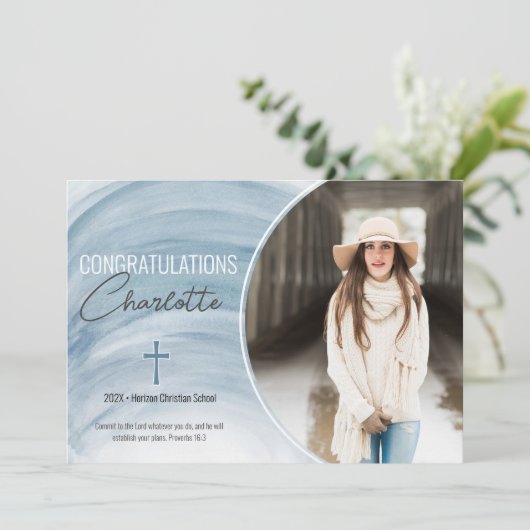 Ankündigung von Blue Christlich Abschluss Foto (Stehend Vorderseite)