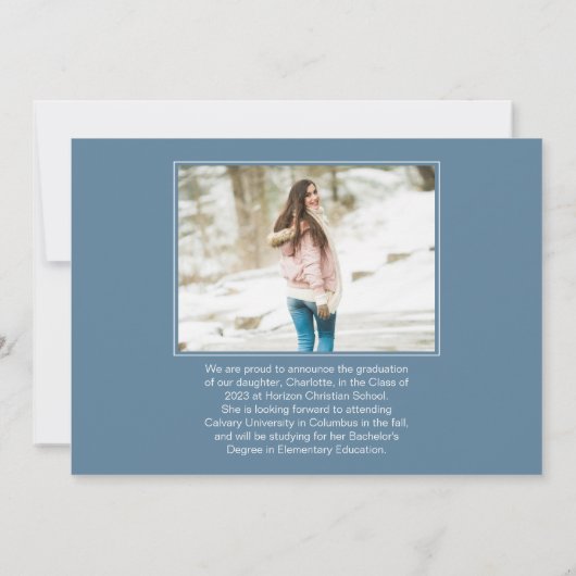 Ankündigung von Blue Christlich Abschluss Foto (Rückseite)