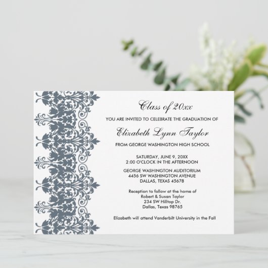 Ankündigung von Blue Damask Abschluss (Stehend Vorderseite)