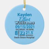 Ankündigung von Blue Familienname baby Keramik Ornament (Vorne)
