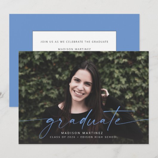 Ankündigung von Blue Graduate Script-Abschlüssen (Vorne/Hinten)