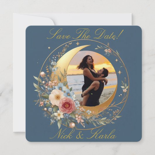 Ankündigung von Blue Moonflower Save the Date Foto (Vorderseite)