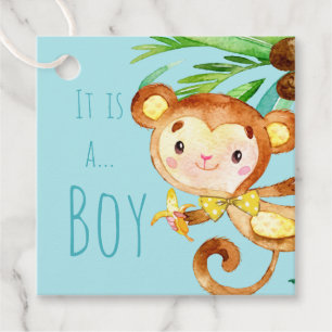 Ankündigung von Blue Niedlich Monkey Baby Boy 2 Geschenkanhänger
