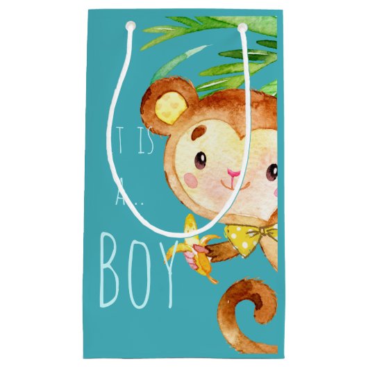 Ankündigung von Blue Niedlich Monkey Baby Boy Kleine Geschenktüte (Vorderseite)