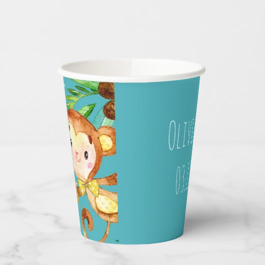 Ankündigung von Blue Niedlich Monkey Baby Boy Pappbecher (Links)