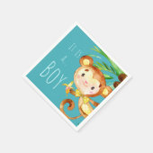 Ankündigung von Blue Niedlich Monkey Baby Boy Serviette (Ecke)
