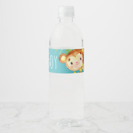 Ankündigung von Blue Niedlich Monkey Baby Boy Wasserflaschenetikett