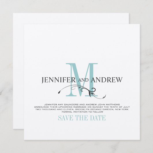 Ankündigung von Blue Save the Date Monogram (Vorne/Hinten)