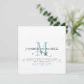 Ankündigung von Blue Save the Date Monogram (Stehend Vorderseite)