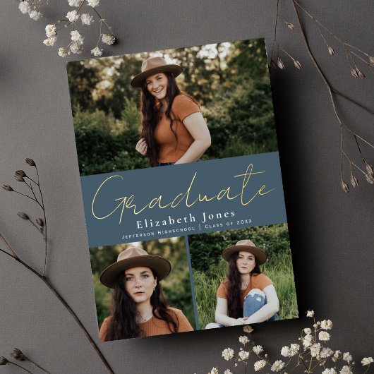 Ankündigung von Blue Script Foil Abschluss Foto