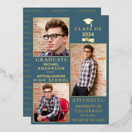 Ankündigung von Blue-Süde-Gold-Foil-HS-Abschluss (Vorderseite/Rückseite)