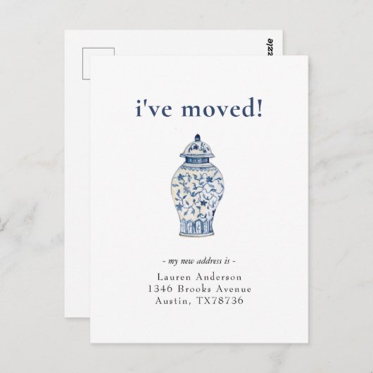 Ankündigung von Blue & White Ginger Jar Moving Postkarte (Vorne/Hinten)