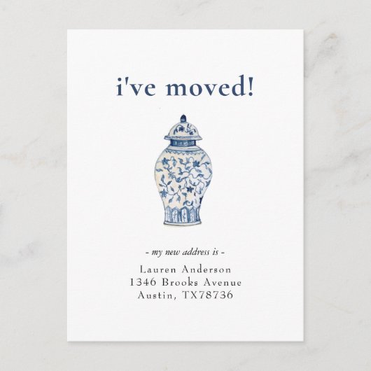 Ankündigung von Blue & White Ginger Jar Moving Postkarte (Vorderseite)