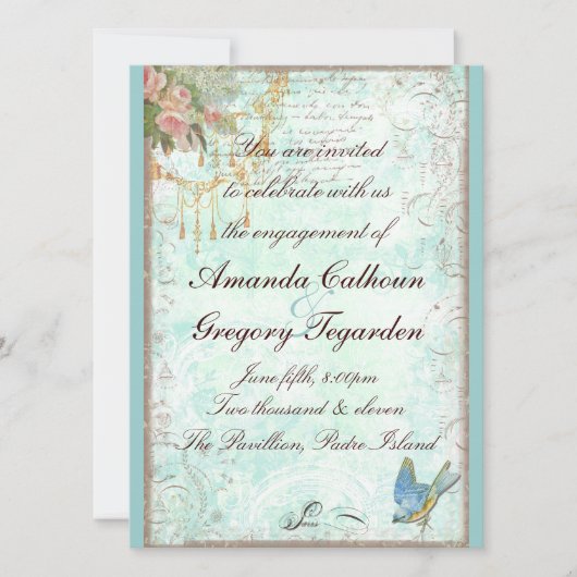 Ankündigung von Bluebird & Pink Roses Verlobung (Vorderseite)