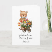 Ankündigung von Boy Teddy Rustic Floral Card (Vorderseite)