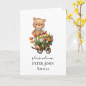 Ankündigung von Boy Teddy Rustic Floral Card (Gelbe Blume)