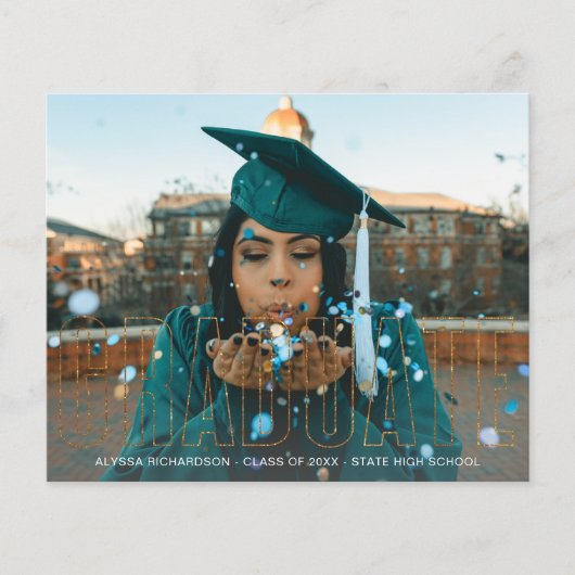 Ankündigung von Budget Gold Glitzer Graduate Foto (Vorderseite)