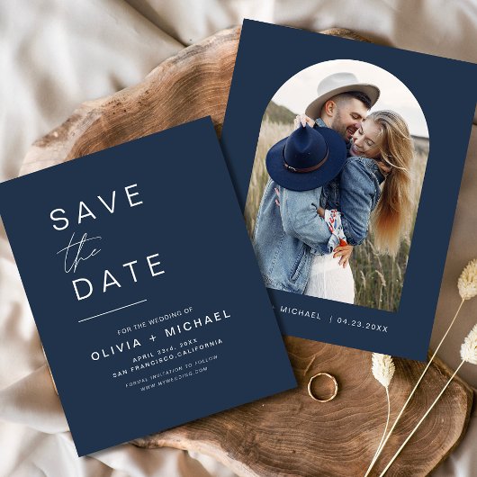Ankündigung von Budget Navy Blue Save the Date Fot Flyer